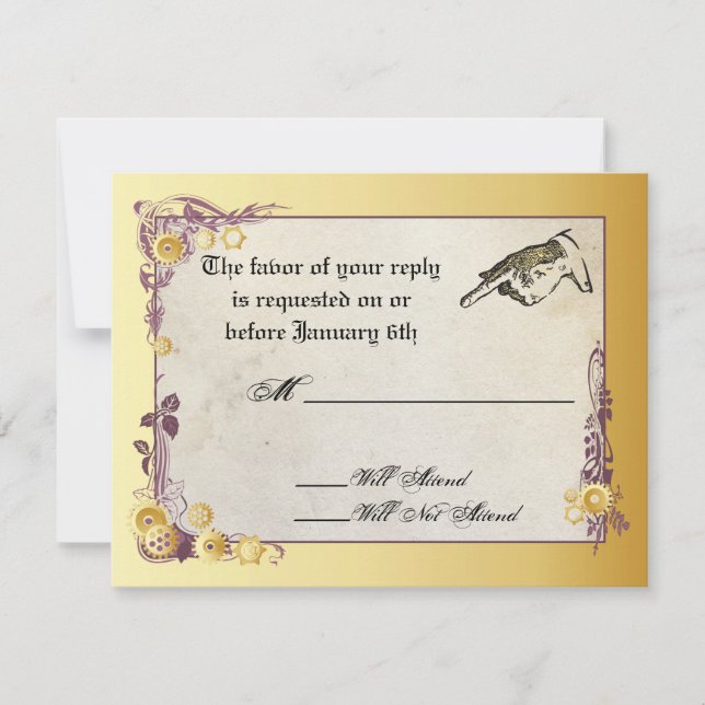 Victorian Steampunk Wedding RSVP Card (Front)