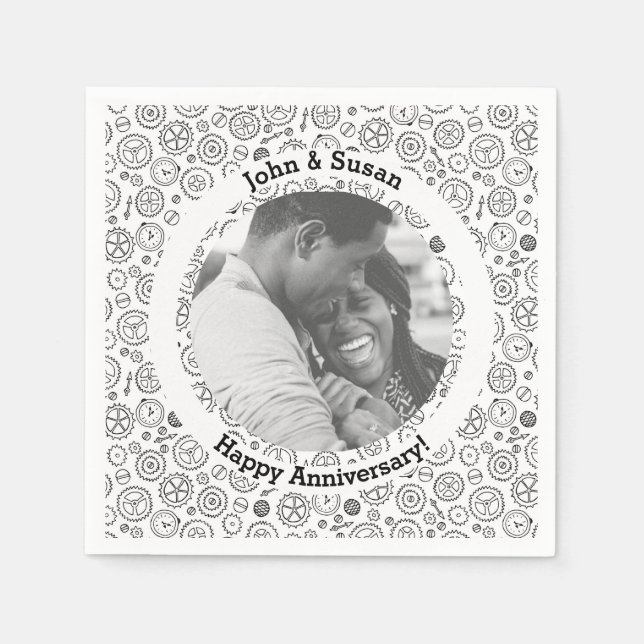 Victorian Steampunk White & Black Gears Clockwork Napkin (Front)