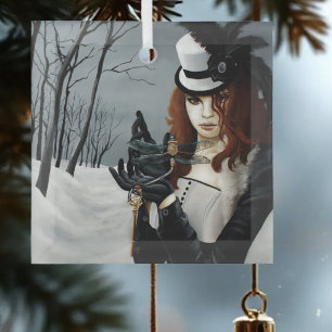 Victorian Steampunk Winter Dragonfly Key Gothic Glass Tree Decoration