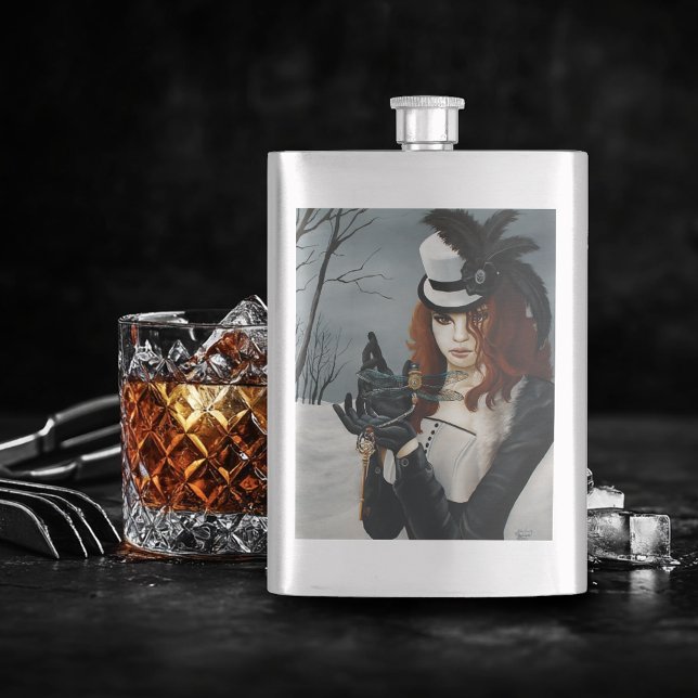 Victorian Steampunk Winter Dragonfly Key Gothic Hip Flask (Creator Uploaded)