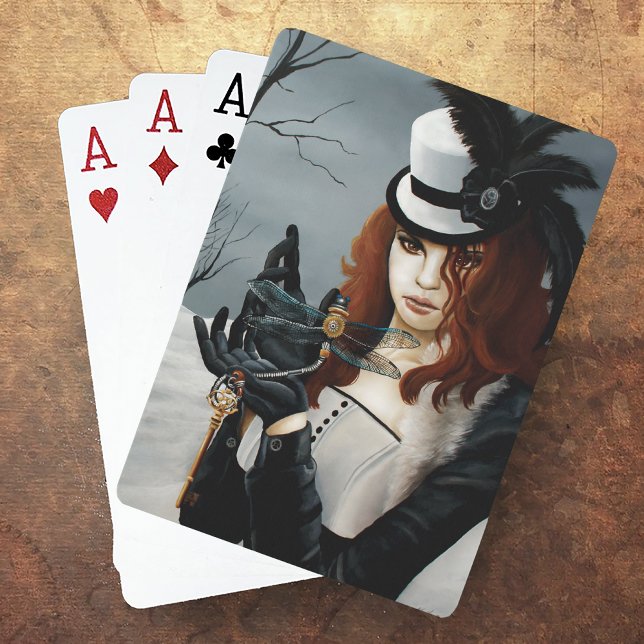 Victorian Steampunk Winter Dragonfly Key Gothic Playing Cards (Creator Uploaded)
