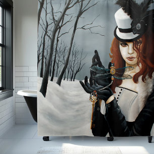 Victorian Steampunk Winter Dragonfly Key Gothic Shower Curtain