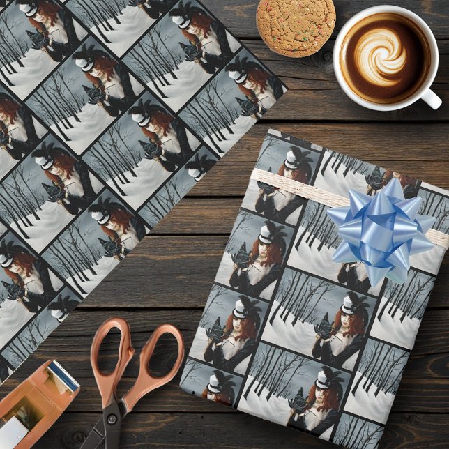 Victorian Steampunk Winter Dragonfly Key Gothic Wrapping Paper (Creator Uploaded)