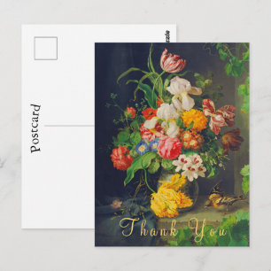 Victorian Still Life Flowers Pink Roses Thank You Postcard