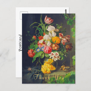 Victorian Still Life Flowers Pink Roses Thank You Postcard