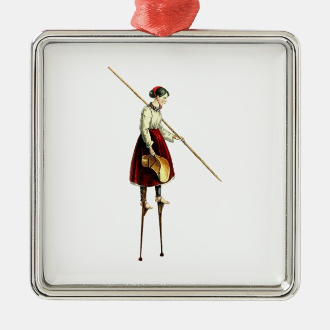 Victorian Stilt Walker Woman Metal Tree Decoration (Front)