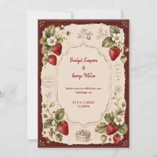 Victorian Strawberry botanical farmer Wedding Invitation