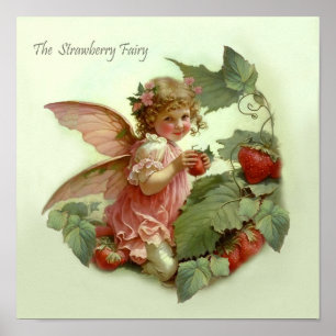 Victorian “Strawberry Fairy” in a Leafy Garden Poster
