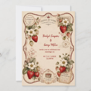 Victorian Strawberry Wedding Botanical Invitation