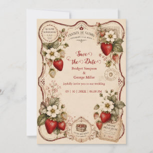 Victorian Strawberry Wedding Botanical Invitation