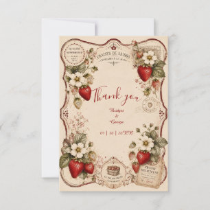 Victorian Strawberry Wedding Botanical Thank You Card