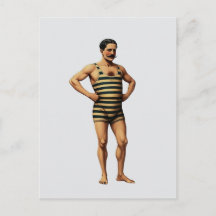 Victorian Strongman Swimmer Striped Bathing Suit