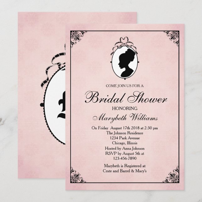 Victorian Style 60s Cameo Bridal Shower Invitation (Front/Back)