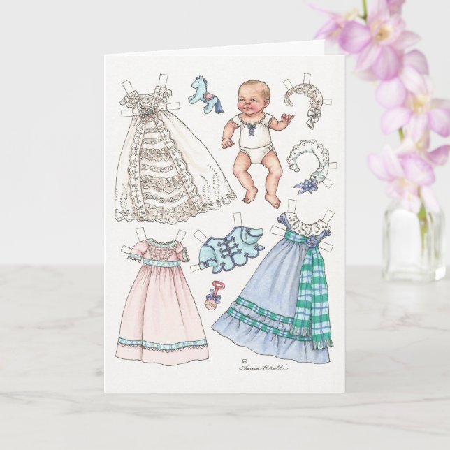Victorian Style Baby Paper Doll Blank Note Card (Orchid)