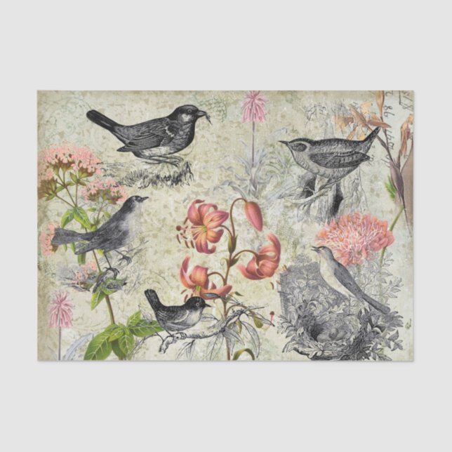 Victorian Style Birds and Flowers Tissue Paper (Front)