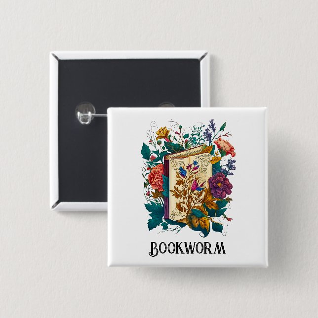 Victorian style Bookworm design 15 Cm Square Badge (Front & Back)