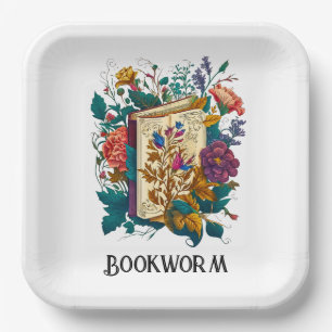 Victorian style Bookworm design Paper Plate