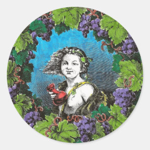 Victorian style boy in grape wreath classic round sticker