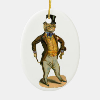 Victorian style cat with top hat ceramic tree decoration