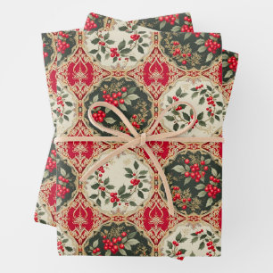 Victorian Style Christmas Berries and Leaves  Wrapping Paper Sheet