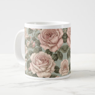 Victorian Style Country Garden Rose Print Large Coffee Mug