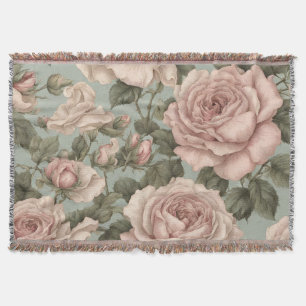 Victorian Style Country Garden Rose Print Throw Blanket