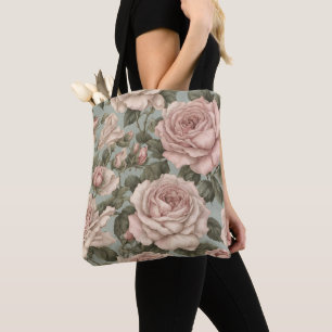 Victorian Style Country Garden Rose Print Tote Bag