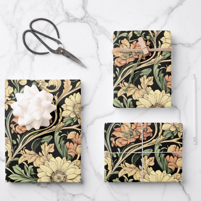Victorian-style floral pattern  wrapping paper sheet (Front)
