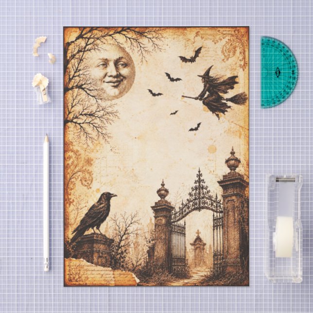Victorian Style Halloween Witch Collage FV6L  Tissue Paper (Craft)