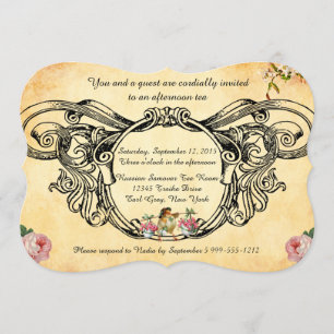 Victorian Style High Tea Invitations with Bird
