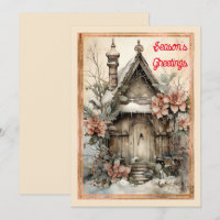 Victorian Style House Snow Floral Christmas 