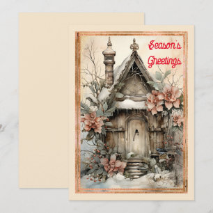 Victorian Style House Snow Floral Christmas  Holiday Card