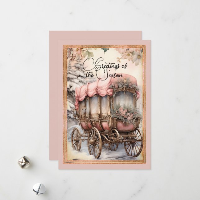 Victorian Style House Snow Floral Christmas  Holiday Card (Front/Back In Situ)