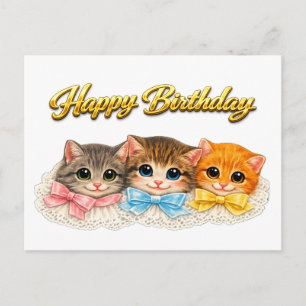 Victorian Style Kittens Ribbons and Lace Birthday Postcard
