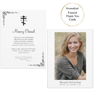 Victorian Style Minimalist Orthodox Memorial  Thank You Card