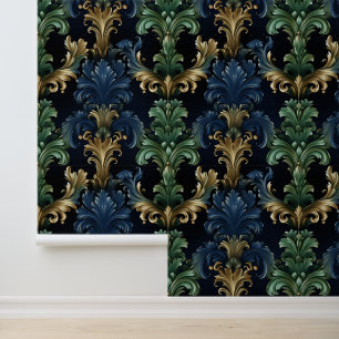 Victorian style ornamental shapes deep blue green  wallpaper