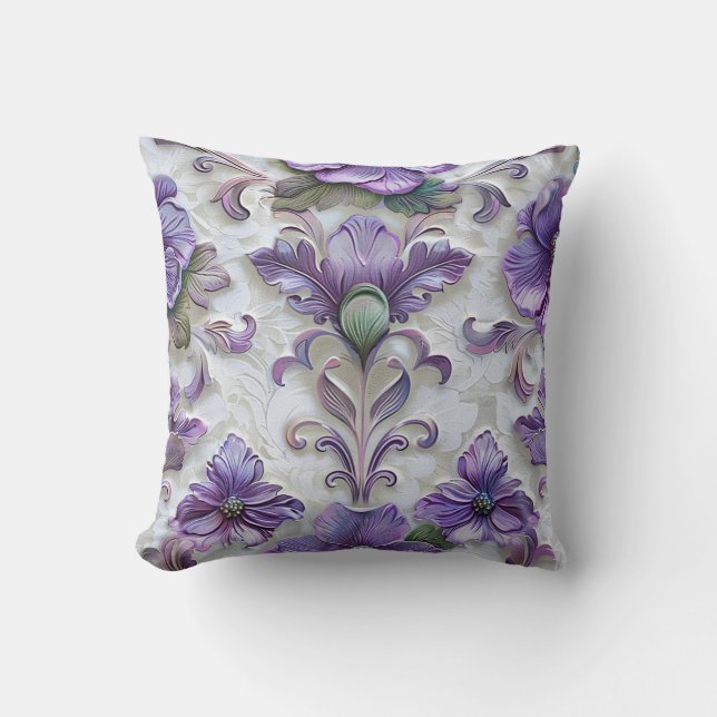 Victorian style ornamental viola purple flower cushion (Front)