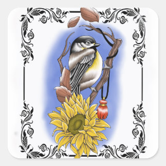 Victorian sunflower square sticker