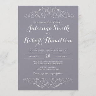 Victorian Swirls Vintage Gray Wedding Invitations