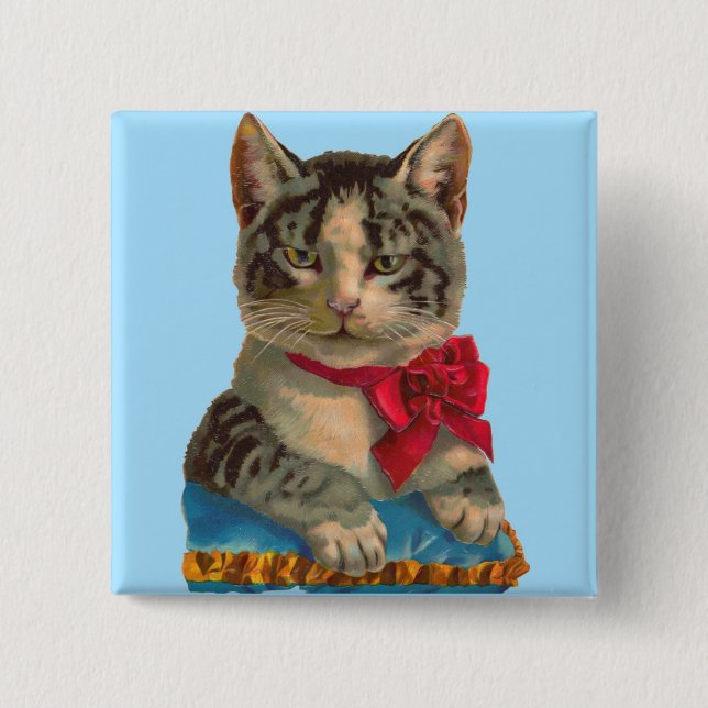 Victorian tabby cat 15 cm square badge (Front)