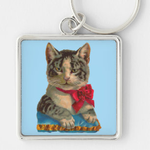Victorian tabby cat key ring