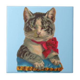Victorian tabby cat tile