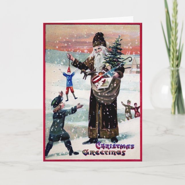 Victorian Tall Santa Holiday Card (Front)