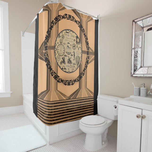 Victorian tan black circle showercurtain shower curtain (In Situ)