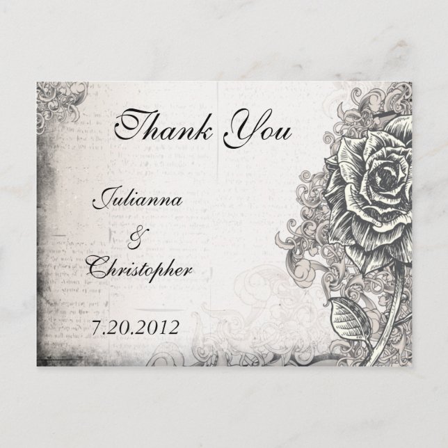 Victorian Tattoo Rose Thank You Wedding Postcard (Front)