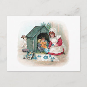 Victorian Tea Party in Doghouse Invitation Postcard