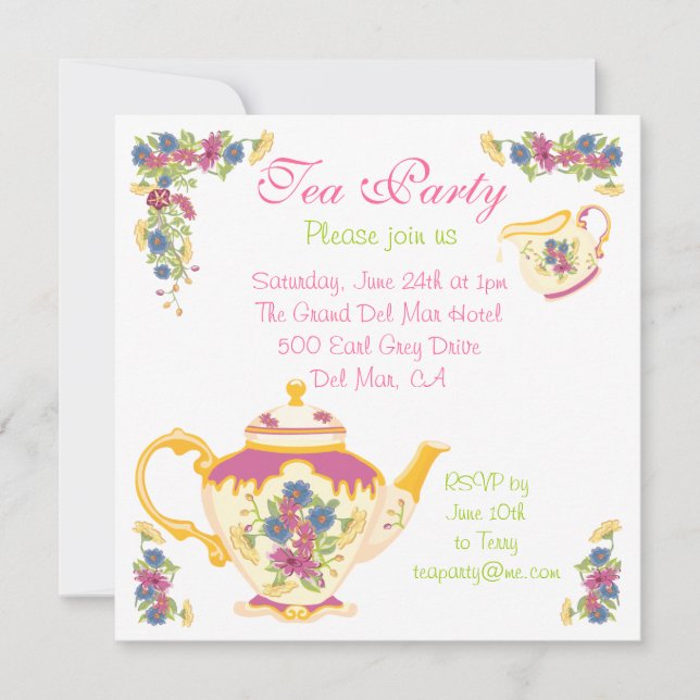 Victorian Tea Pot Tea Party Invitation (Front)