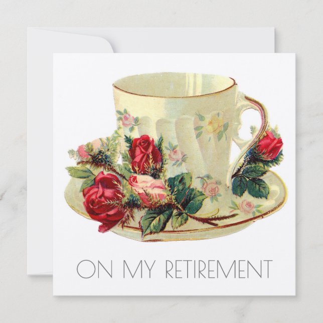VICTORIAN TEACUP RETIREMENT PARTY INVITATION CARD (Front)
