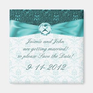 Victorian Teal Damask Save the Date Magnet