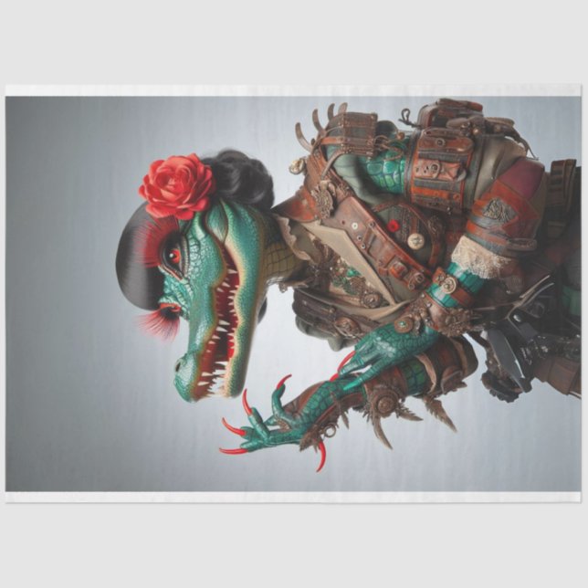 Victorian Teal Scale Stylish Alligator Decoupage Tissue Paper (Front)